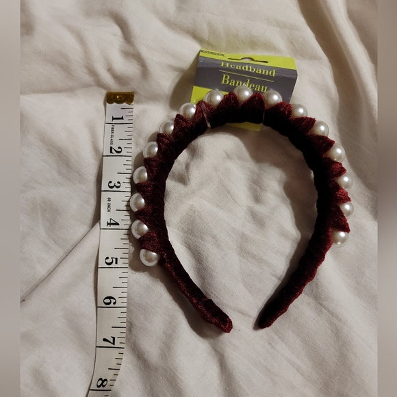 NWT OVERSIZED FAUX PEARL BURGUNDY VELVET HEADBAND HAIR HAT VEIL FASCINATOR - Picture 5 of 7